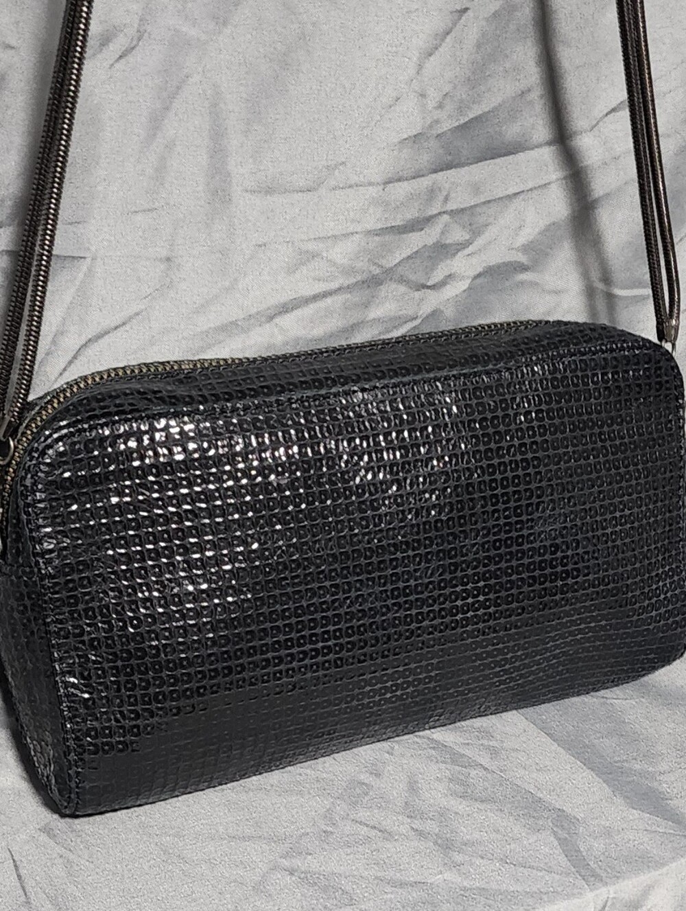 Kooba Black Sequin Mesh Crossbody Bag Purse W/ Metallic Chain Spiral Strap